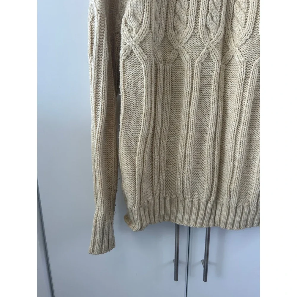 VanCort Cream Cable Knit Sweater Mens Heavy Ribbed Crewneck Pullover Off-White